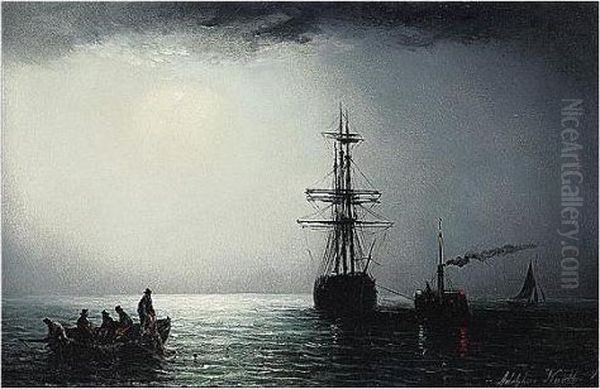 Ships By Moonlight, Signed - view 1