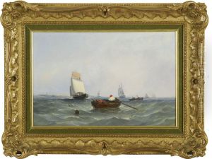 Man Rowing A Dory In A Busy Shipping Channel