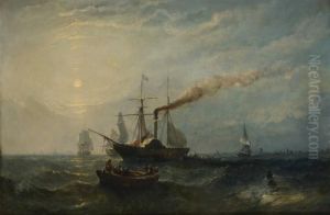 Le Depart Du Vapeur Au Coucher Du Soleil by William Adolphu Knell