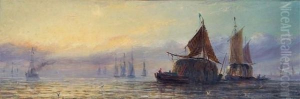 Hay Barges At Dusk - view 1