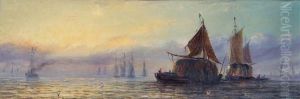 Hay Barges At Dusk by William Adolphu Knell