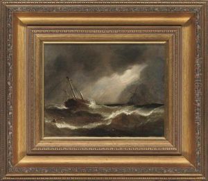 A Sailing Ship In Distress In A Stormy Sea by William Adolphu Knell