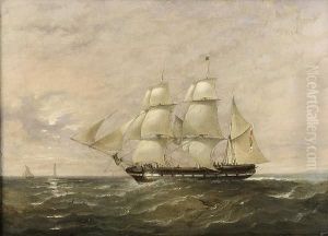 Sailing Vessel, Believed To Be
The Brightman, Off A Coast With Lighthouse In The Distance by William Adolphu Knell