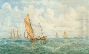 Two Mastedvessel In A Choppy Sea by William Adolphu Knell