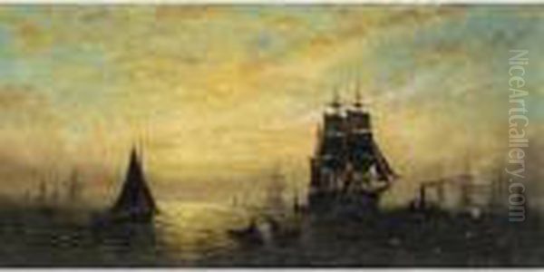 Shipping In An Estuary, Morning; Evening; Night - view 1