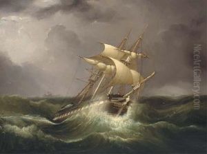 An East Indiaman Reefed Down And Riding Out The Gale by William Adolphu Knell