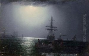 Fishing In The Moonlight; Stormy Seas by William Adolphu Knell
