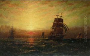 Shipping At Sunset; Fishing In Rough Seas