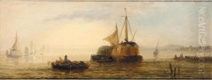 Hay Barge; Shipping By Moonlight by William Adolphu Knell