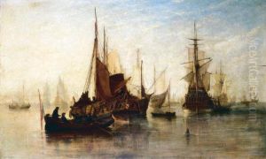 The Dutch Fleet At Anchor On The River Thames by William Adolphu Knell