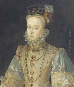 Portrait of Maria of Austria, half-length, in a silver silk dress by Francois Clouet
