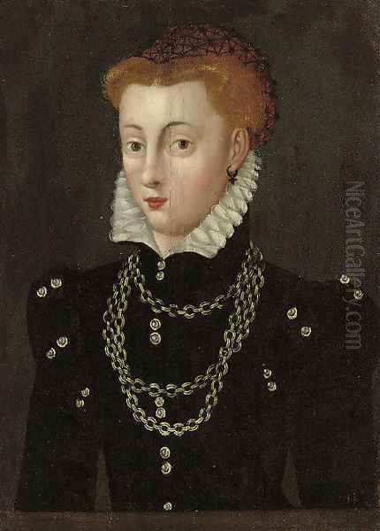 Portrait of a lady, traditionally identified as Mary Queen of Scots (1542-1587), half-length, in a black dress and white ruff with a gold necklace - view 1