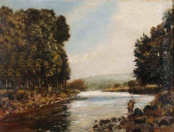 River Landscape With Angler - view 1