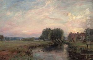 A Peaceful River Landscape At Sunset by John William Buxton Knight