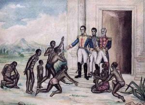 Liberation of Slaves by Simon Bolivar (1783-1830) by Fernandez Luis Cancino