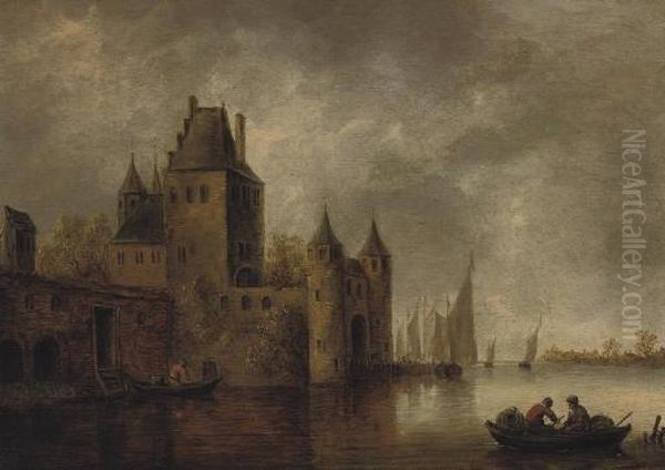 A River Landscape With A City Gate, Shipping Nearby - view 1