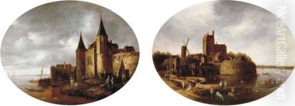 A Coastal Landscape With 
Fishermen By A Fortress; And A Coastal Landscape With A Ferry Crossing 
By A Fortified Village - view 1