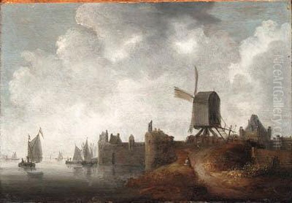 A River Landscape With A Windmill By A Town - view 1