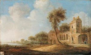 A River Landscape With Peasants By A Ruined Castle