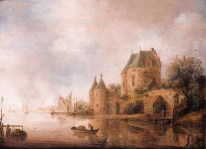 A View Of The St. Janspoort, Haarlem, With A Fisherman In A Rowingboat Nearby