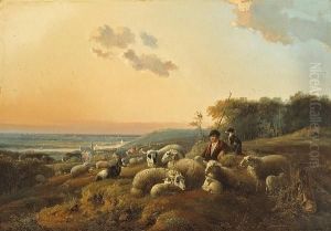 A Shepherd With His Flock In An Extensive Landscape