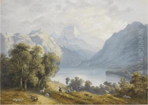 Alpine Landscape With A Young Family Tending A Herd Of Goats by Henri Knip