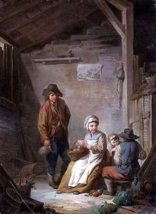 Peasants in their cottage by Jean-Francois Clermont