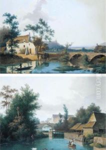 A Pair Of River Landscapes: With Peasants Fishing And Journeymen Watering Their Donkeys