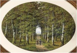 Huntsmen On A Forest Path Near 
's-hertogenbosch, The St. John's Cathedral In The Distance; Cows On The 
Waterfront Near Heusden