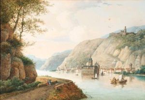 A View Of The Pfalzgrafenstein At Kaub On The River Rhine,gutenfels Castle Above by Henri Knip