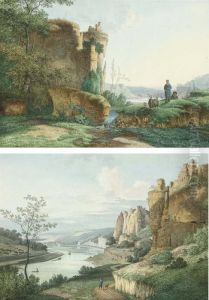 Shepherd Boys With A Dog Beneath
 A Ruined Castle On A Crag; And A Mountainous River Landscape