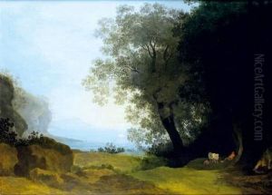 Berger Se Reposant Devant Un Rivage Au Soleil Couchant by Joseph Augustus Knip