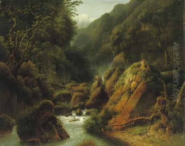 A Traveller In A Mountain Gorge - view 1