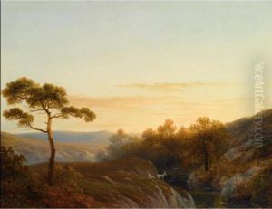 Early Morning In A Mountainous Landscape by Joseph Augustus Knip