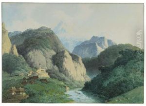 An Italianate River Landscape With A Village By A Church An Italianate River Landscape With A Village By A Church