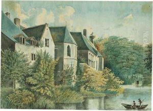 A View Of The Castle Of Boxtel, With Two Men In A Boat On Themoat