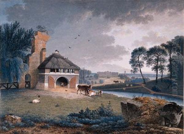 A Landscape With Cattle By A Barn On A Rise, A Palace Beyond - view 1
