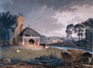 A Landscape With Cattle By A Barn On A Rise, A Palace Beyond