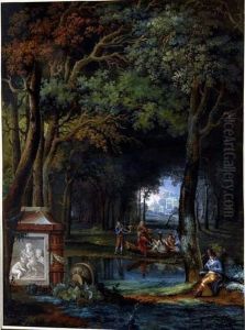 Scene De Parc Animee Gouache, Porteun Cartouche 42 X 32,5 A Vue by Martheus Derk Knip