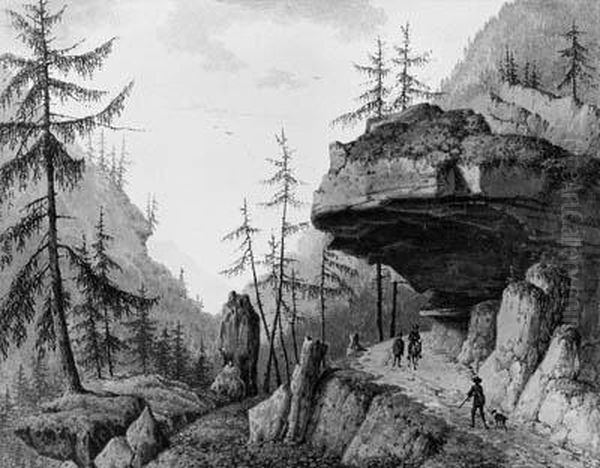 A Rocky Landscape With Travellers And A Huntsman With His Dog On Aroad - view 1
