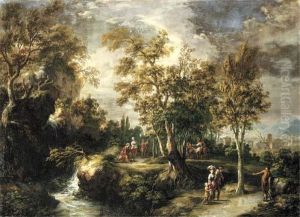 Peasants By A Waterfall by Martin Knoller