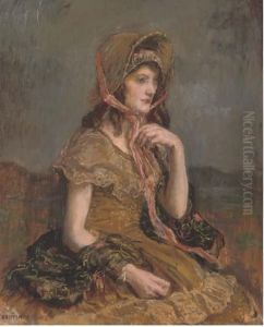 Portrait Of A Lady, Seated Half-length, In A Brown Dress Andbonnet by Imre, Emerich Knopp