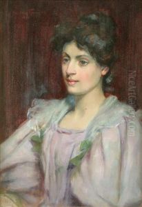 Portraitstudy Of A Young Woman Head And Shoulders, Wearing A Lilac Dress