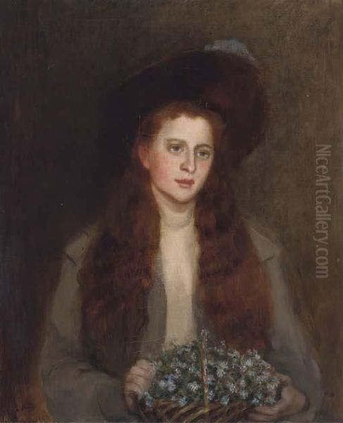 Portrait Of Phyllis Chisholm-batten, Half-length, Holding A Basketof Flowers - view 1