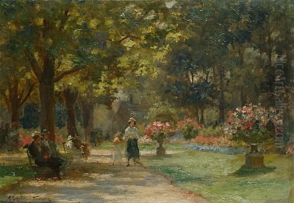 Figures In A Park In Summertime - view 1