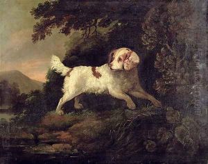 Study of Clumber Spaniel in Wooded River Landscape by Edward Cooper