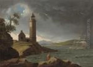 A Royal Navy Frigate Caught In A Squall Off The Cloch Lighthouse by John Knox