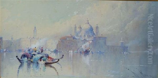Venetian Canal Scene With Gondolas - view 1