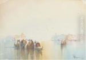 Crowded Gondolas On The Lagoon, Venice