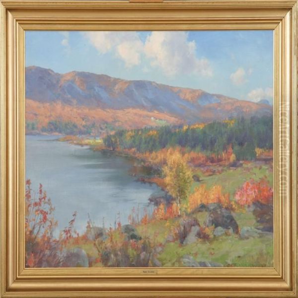 Mountainlandscape A Nice Day At The Fall. Signed Peder Knudsen - view 1